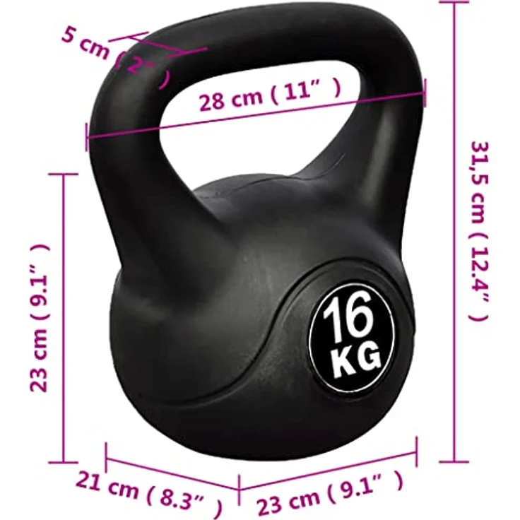 vidaXL Kugelhantel 16 kg, robuste Betonhantel mit Kunststoff-Ummantelung für bodenschonendes Training – Bild 5