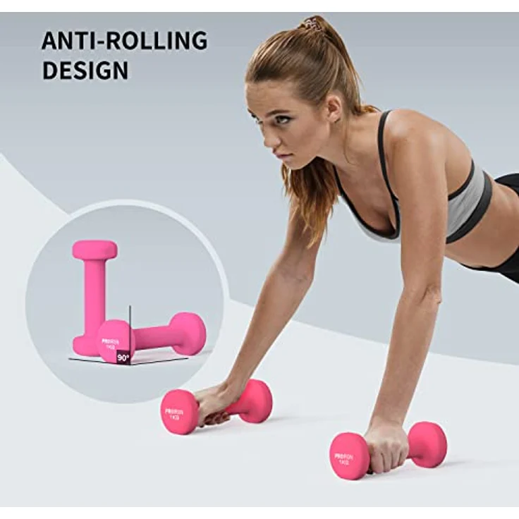 PROIRON Neopren Hanteln Kurzhanteln Frauen Hantelset Kleine Hantel Kurzhantel Set (2er-Set) (Rosa/2×1kg) – Bild 4