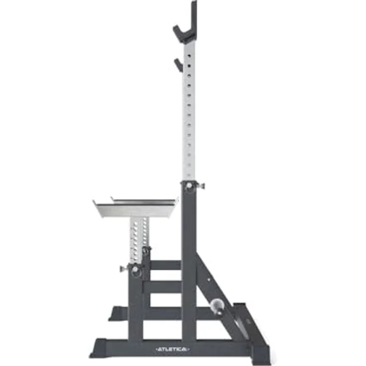 Atletica Dome | Höhenverstellbare Squat- und Hantelbank Basis | Chrome Uprights und Safety Spotter Arme | Tiefe J-Hooks | Vielseitig einsetzbar für Squats, Bankdrücken, Military Press, Thrusters – Bild 5