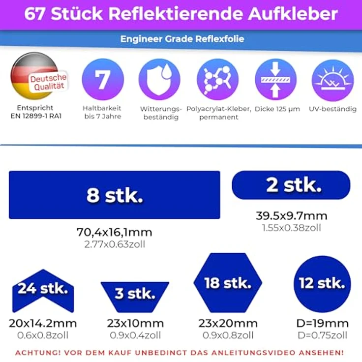 LOOM Fahrrad Reflektoren Aufkleber Set, 67 Stück Engineer Blau, Wasserdicht, German Oralite Qualität, Für Helm, Auto, Anhänger, Schulranzen Kinder – Bild 2