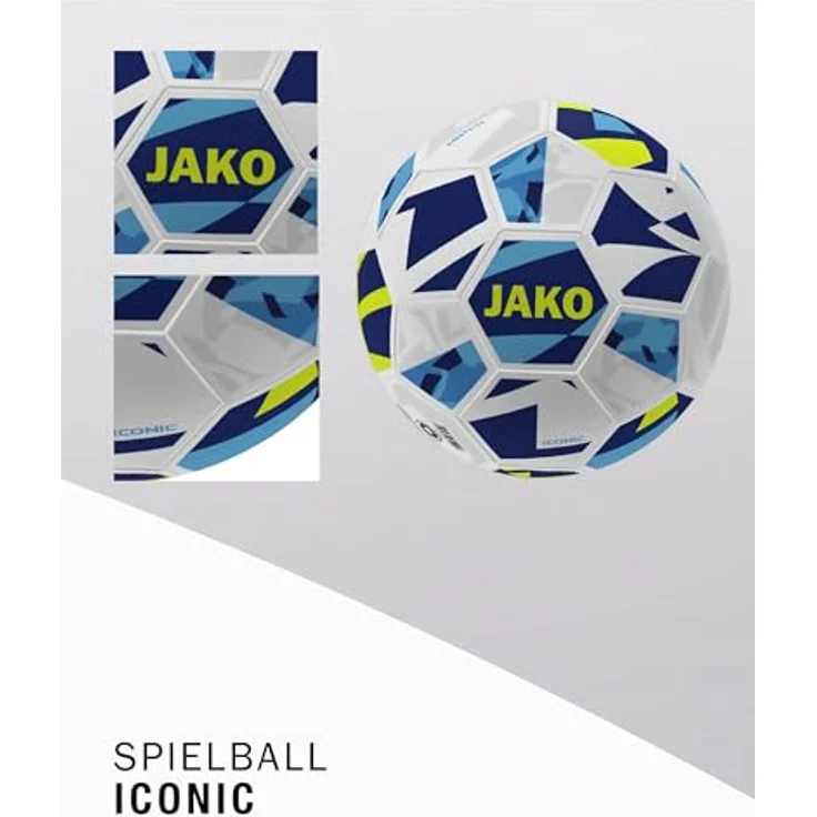 JAKO Spielball Iconic Größe 4, FIFA BASIC-zertifiziert, weiß/Navy/Neongelb, langlebig mit Hybrid-Technologie – Bild 3