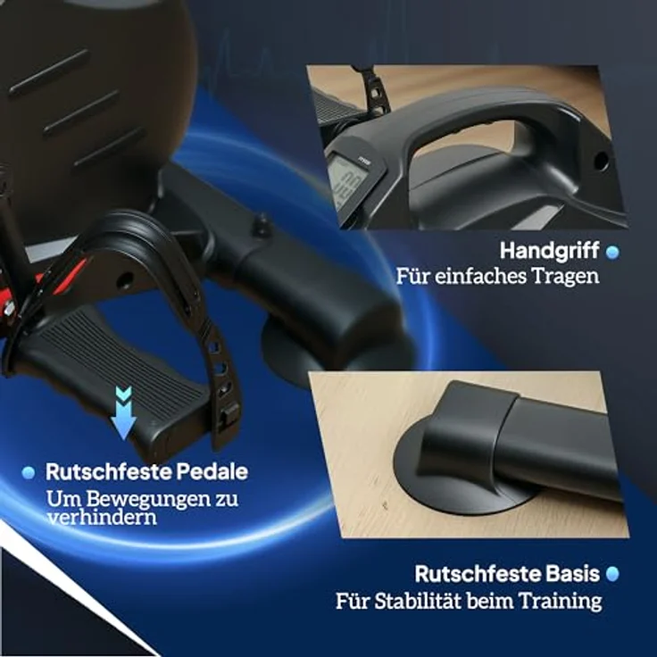SPORTNOW Pedaltrainer, Heimtrainer mit 8 Stufen Magnetwiderstand, LCD-Display, tragbar, Schwarz – Bild 8