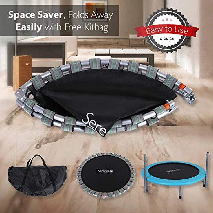 SereneLife Tragbares und faltbares Trampolin – 101,6 cm In-Home Mini Rebounder mit verstellbarem Handlauf, Fitness-Körperübung, federfrei sicher für Kinder – SLELT403 – Bild 3