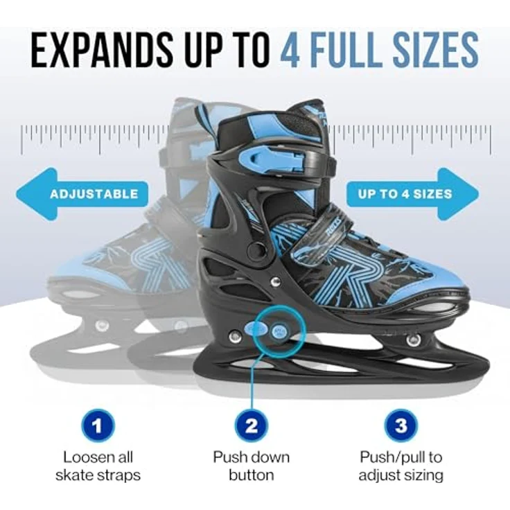 ROCES Jokey Ice 3.0, verstellbare Schlittschuhe für Kinder, schwarz-Astro Blau, Größe 26/29, anatomisch gepolstert, mit schnürverschluss und Velcro-Ristband – Bild 4