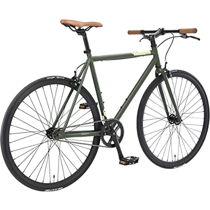 BIKESTAR Singlespeed 700C 28 Zoll City Stadt Fahrrad Fixie | Retro Vintage Herren Damen Rad | Grün & Beige – Bild 5