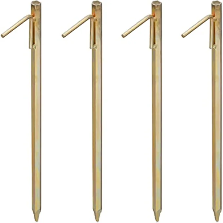 Relaxdays XXL Bodenanker 4er Set, Stahl galvanisiert, für harte Böden, Sturmsicherung, gold