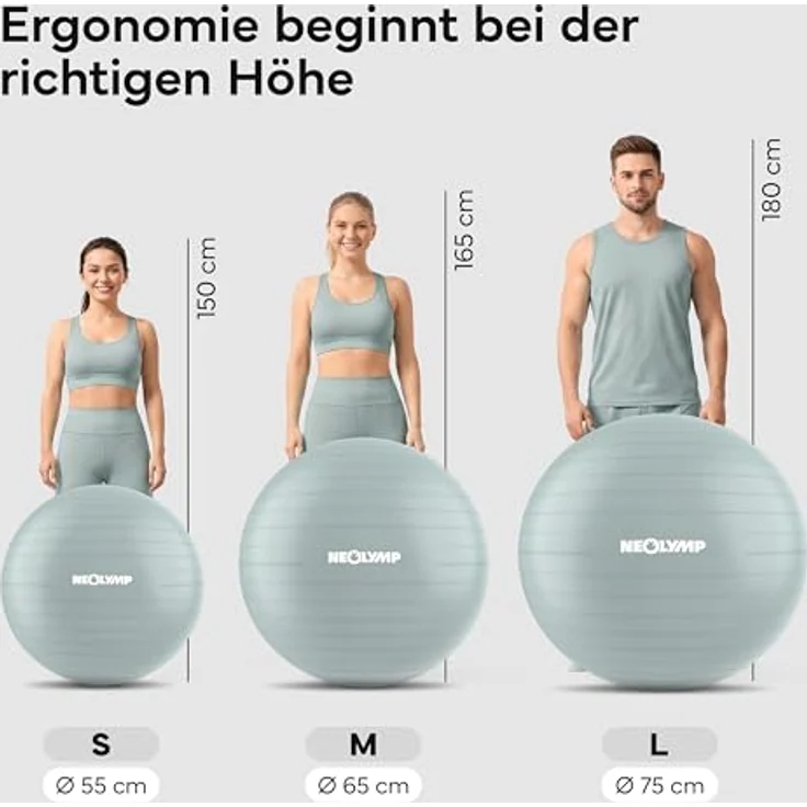 NEOLYMP Gymnastikball, Sitzball Büro ergonomisch bis 300 kg belastbar, rutschfest & Anti Burst, Sky-Blue, S | 150 cm – Bild 3