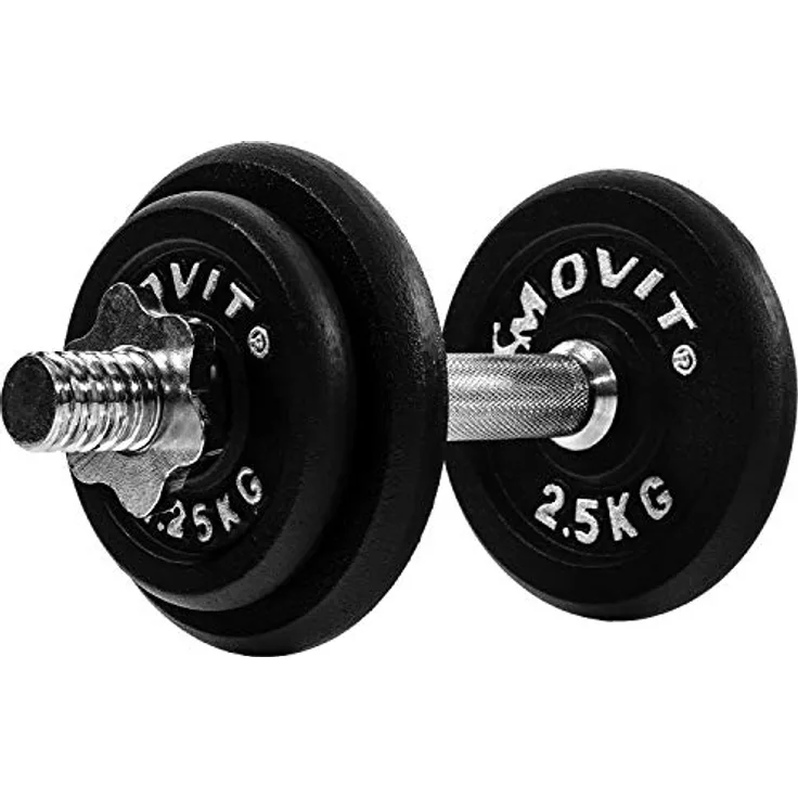 MOVIT® Kurzhantel PRO Set, Gusseisen Hantel, 1x 10kg, Stange 30mm Standardnorm, Griff gerändelt, Sternverschlüsse, Hantel Set Kurzhantelset Gewichte