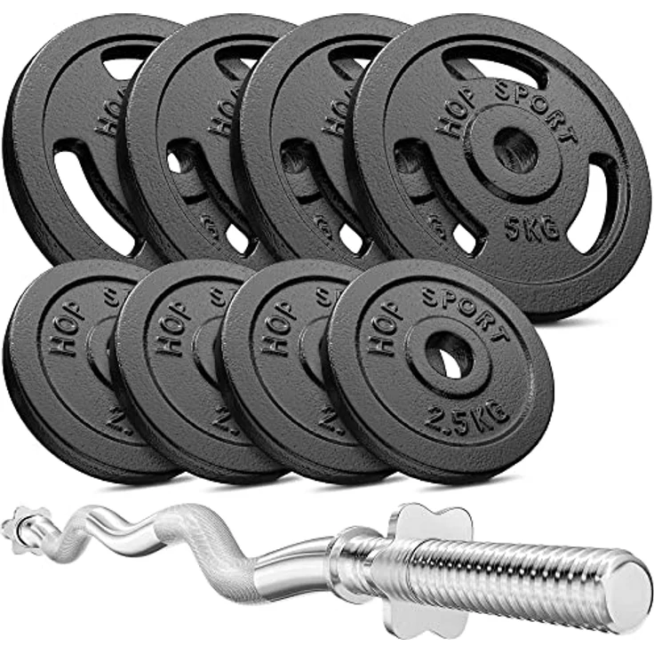 Hop-Sport Guss Hantelset mit SZ-Curlstange und Gewichten, 1x SZ-Stange, Set 37kg oder 57kg zur Auswahl (37kg) – Bild 1