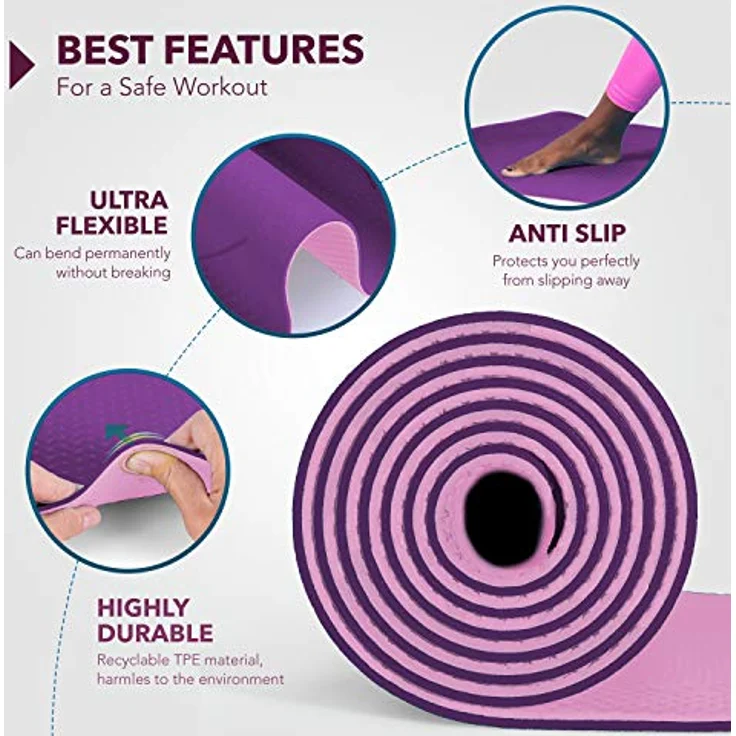 RE:SPORT Yogamatte Phthalatfrei - Gymnastikmatte rutschfest, Fitnessmatte schadstofffrei, Trainingsmatte mit Tragegurt 183 x 61 x 0,6 cm – Bild 5