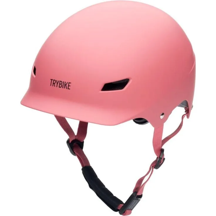 Trybike Retro-Helm, Fahrradhelm in mattem Vintage-Pink, verstellbar für Kopfgrößen 51-56 cm