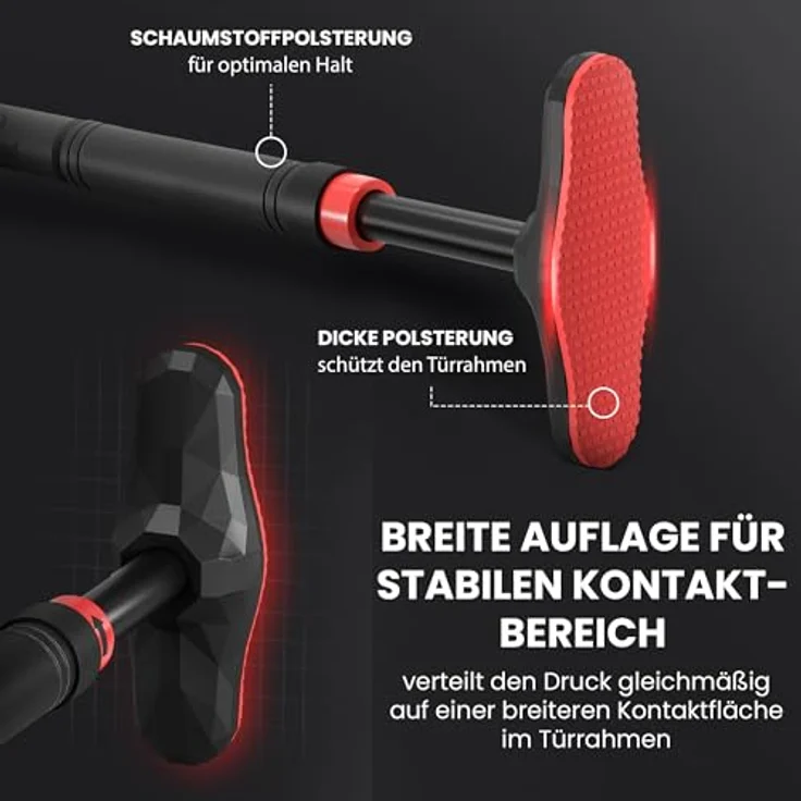 BeMaxx Klimmzugstange für Türrahmen ohne Schrauben/Bohren + Trainings-eBook - Profi Türreck Pull Up Dip Bar, gepolsterte Griffe | Klimmzug Stange zum Einhängen in Tür Zuhause, Fitness Workout Sport – Bild 3
