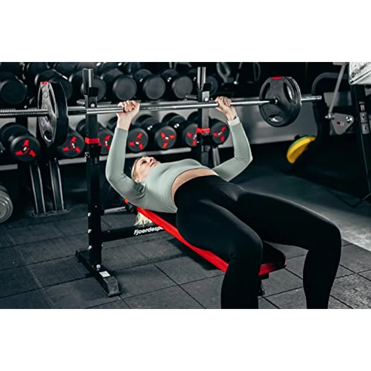 Fjoerdesports Hantelbank mit Ablage, Verstellbare Höhe & Klappbar, Schwerlast Gewichtheben, Heimtraining, Home Gym, Dip-Station, Fitnessstudio, Multifunktion Trainingsbank, Schwarz – Bild 4