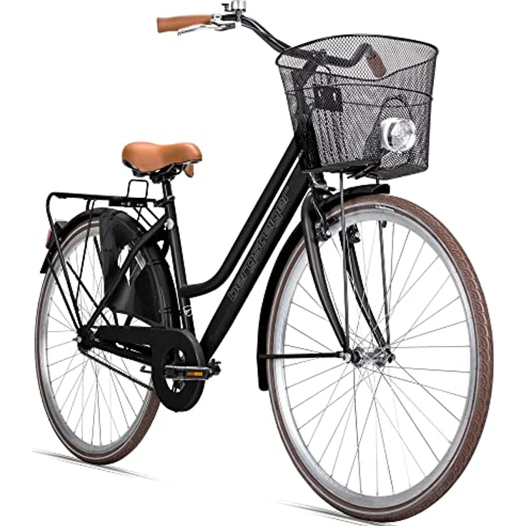 Bergsteiger Amsterdam Damenfahrrad 28 Zoll, Schwarz mit Korb, Fahrrad-Licht, Rücktrittbremse – Bild 1