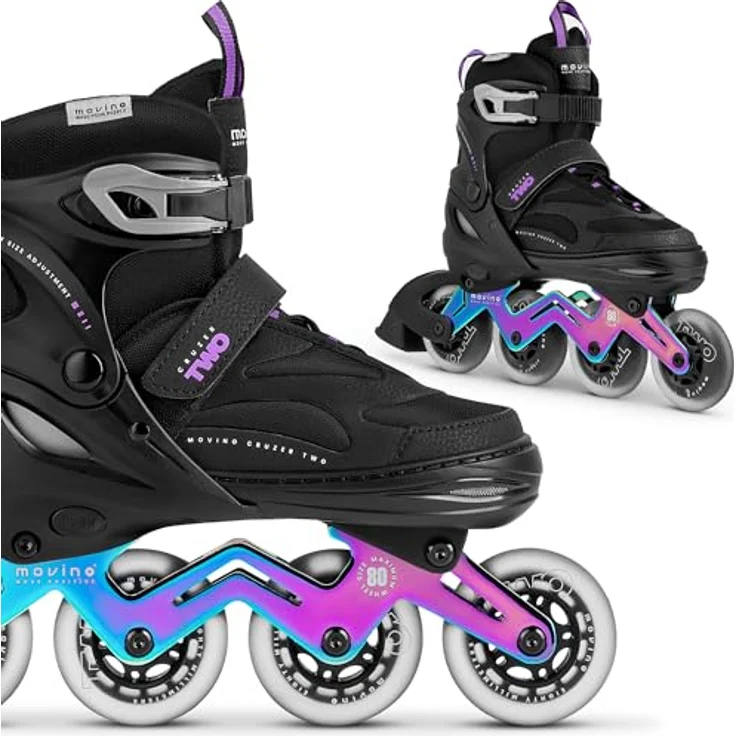 Movino Cruzer Two, Verstellbare Fitness Inline-Skates für Damen mit 4-stufiger Größenverstellung, Neochrome Aluminium-Schiene und 80-mm-Rollen – Bild 1