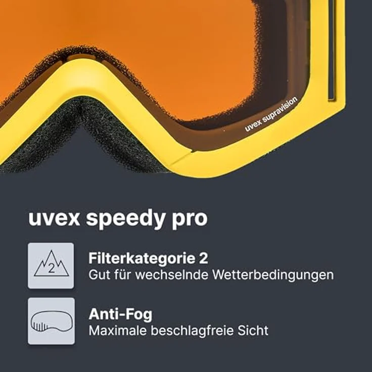 uvex speedy pro - Skibrille für Kinder - kontrastverstärkend - beschlagfreies Sichtfeld - yellow-black/lasergold – Bild 2
