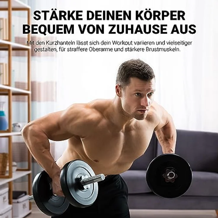 MSPORTS Hantelset Kurzhanteln 2er Set Premium 20 kg oder 30 kg Hantelstange, Hantelscheiben und Sternverschlüsse I Hantelstangen gerändelt 30/31mm Hantel (20 KG) – Bild 5