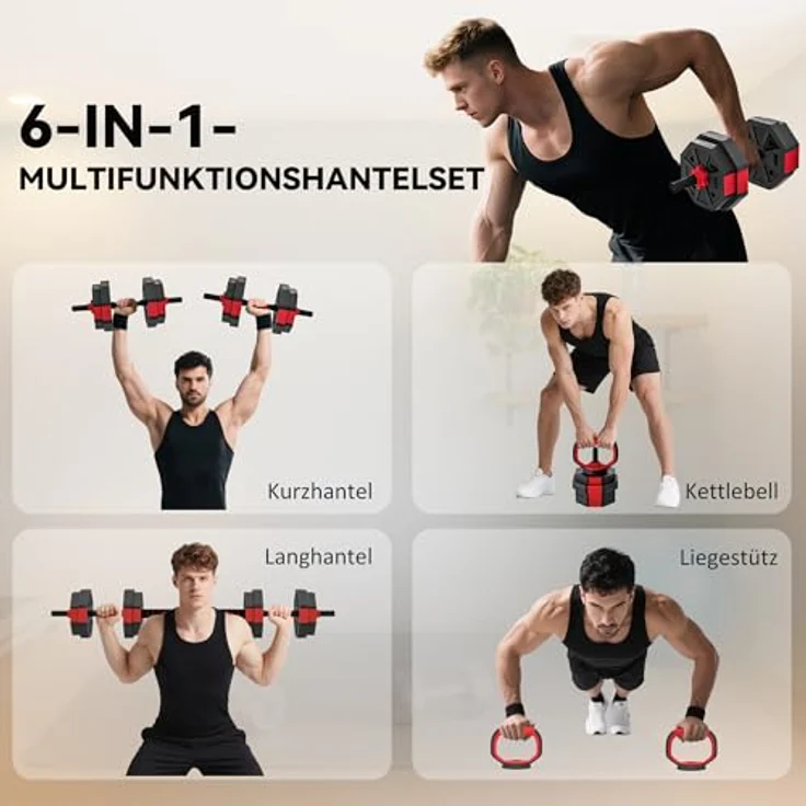 SPORTNOW 6-in-1 Hantelset, verstellbar bis 15 KG, Multifunktionsdesign mit Kurzhanteln und Langhantel, inklusive Verbindungsrohr und Sternverschlüssen für Krafttraining Zuhause – Bild 3