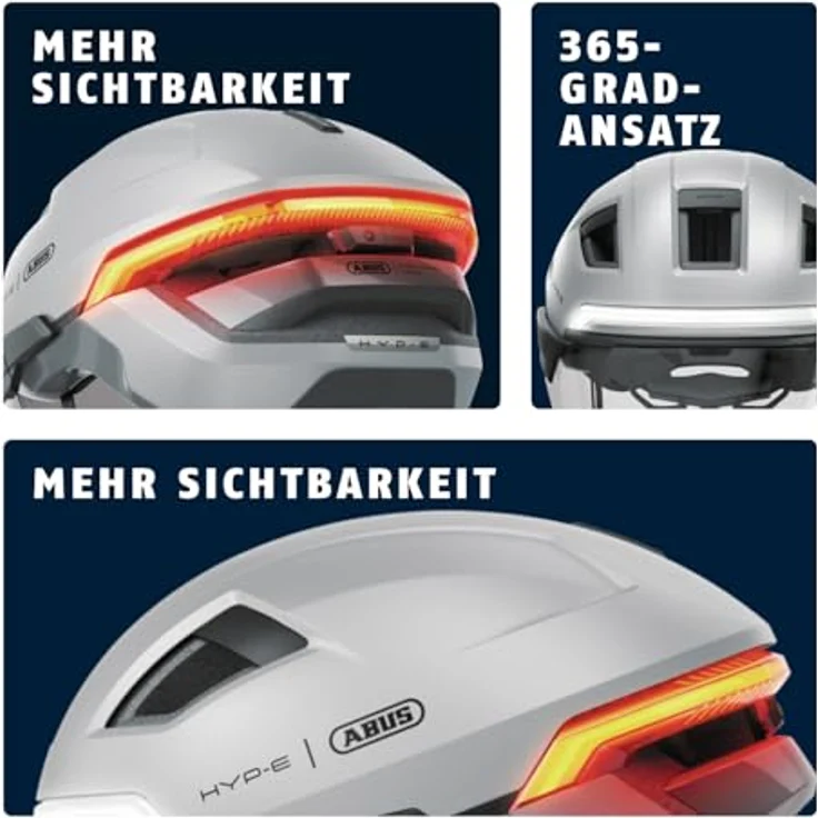 ABUS HYP-E B.LACE Fahrradhelm, mit Front-, Rück- und Blinklicht, kabelloses Bremslicht, Visier und Ohrenschützer, für E-Bike und S-Pedelec, ilber, Größe L (57-61 cm) – Bild 4