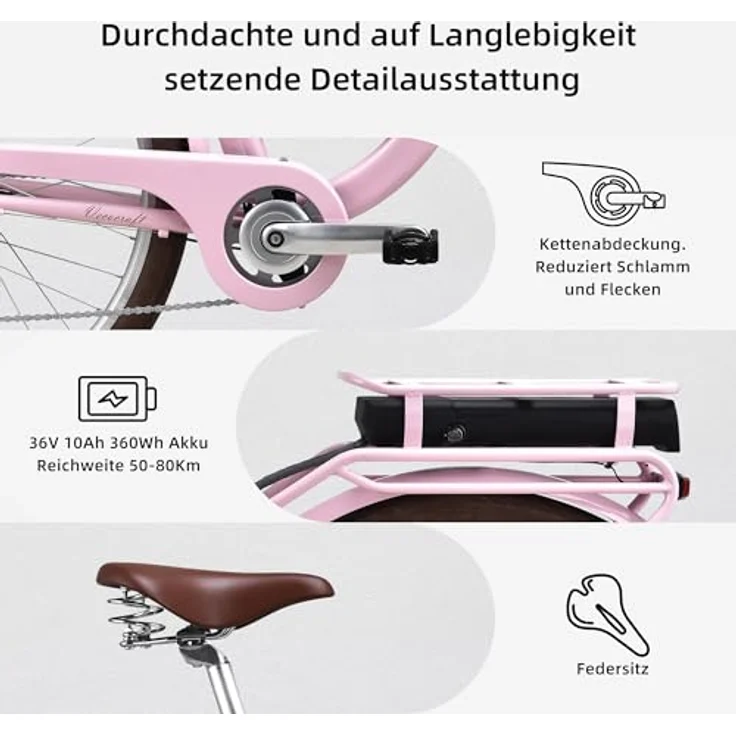 VecoCraft HEBE E-Bike Elektrofahrrad| ebike Damen 28 Zoll| 7-Gang-Schaltung | Ananda Hinterer Motor 250W | EU-konformes für ebike Herren und e Bike Damen in urbanem Schwarz – Bild 4