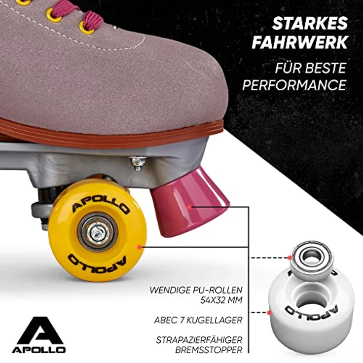 Apollo Rollschuhe Retro Discoroller, verstellbare Disco Roller Skates, größenverstellbar Rollerskates, Retro Design, schwarz – Bild 5