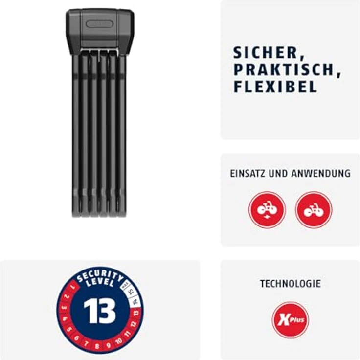 Abus Bordo 6200K, Faltschloss, 94 cm, mit ABUS XPlus-Zylinder und robuster Stahlummündung, schwarz – Bild 5