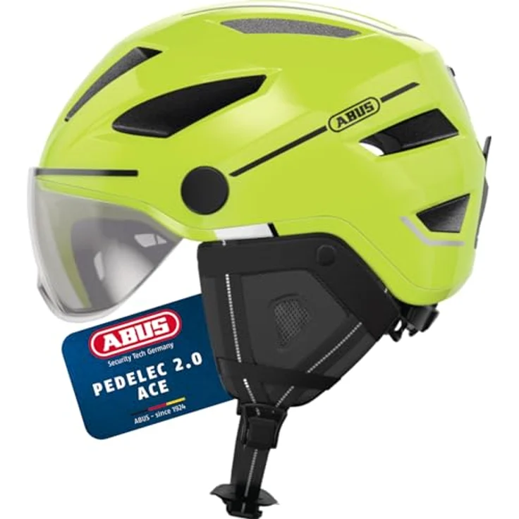 ABUS Stadthelm Pedelec 2.0 ACE - Fahrradhelm mit Rücklicht, Visier, Regenhaube, Ohrenschutz - Gelb Glänzend, Größe S – Bild 2