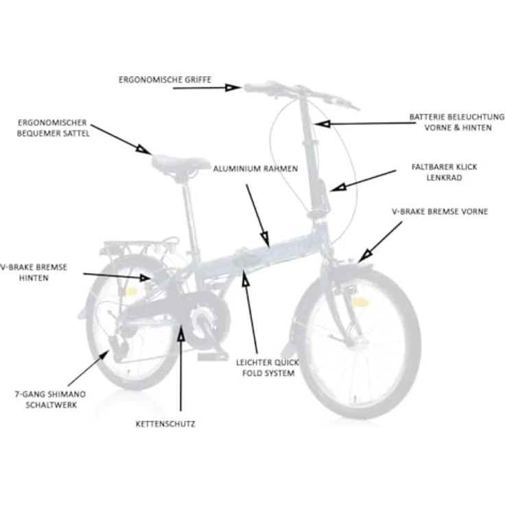 Toys Store GmbH 20 Zoll Alu Faltrad Klapprad Shimano 7Gang-Schaltung Camping Rad Klappfahrrad (Grau-Rot) – Bild 3