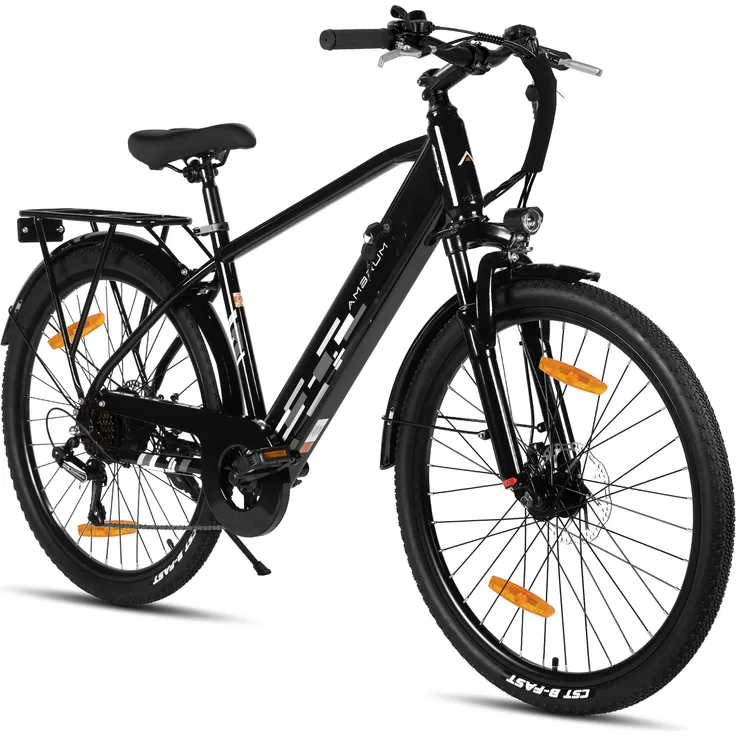 Hiland 26 Zoll E-MTB, Elektro Mountainbike mit 250W Motor, 36V 7.8Ah Batterie, Scheibenbremsen, 7-Gang, in Gelb, Schwarz oder Grün