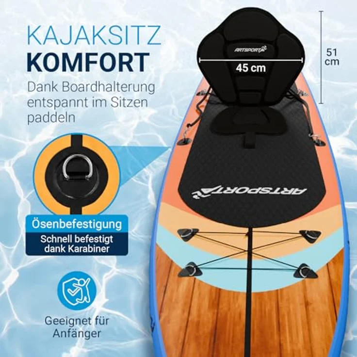 ARTSPORT® Stand Up Paddling Board Set Beach Rocker, aufblasbar 320 cm, mit Kajaksitz, Action-Cam Halterung, Zubehör und 150 kg Tragkraft – Bild 4