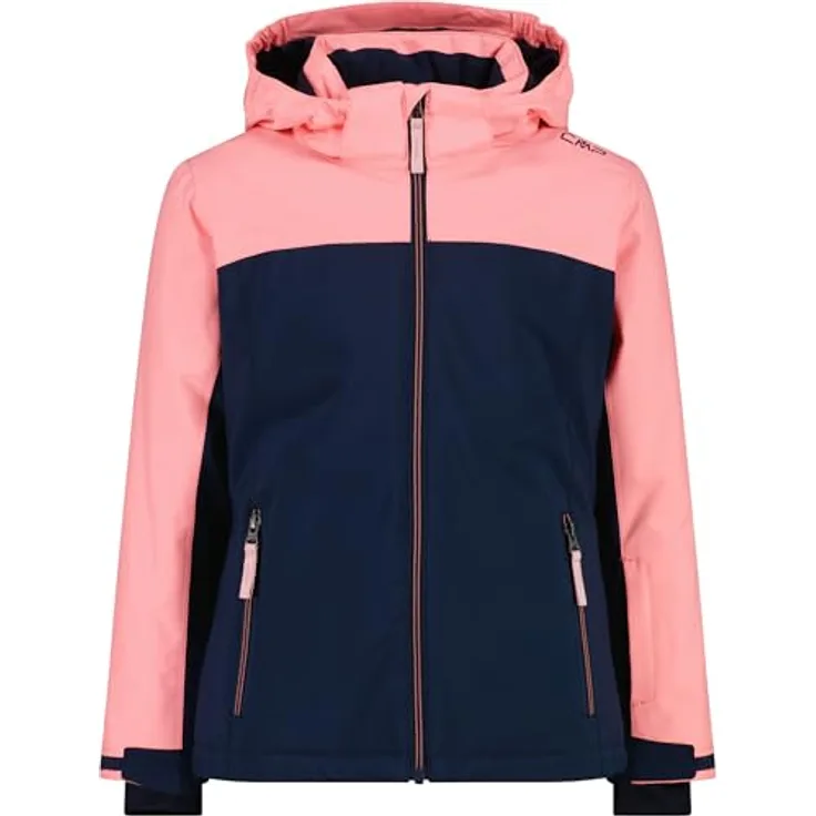 CMP KID G JACKET SNAPS HOOD Mädchen-Skijacke, wasserdicht mit Clima-Protect-Membran, abnehmbare Kapuze, zwei Reißverschlusstaschen, blue ink-lotus 164