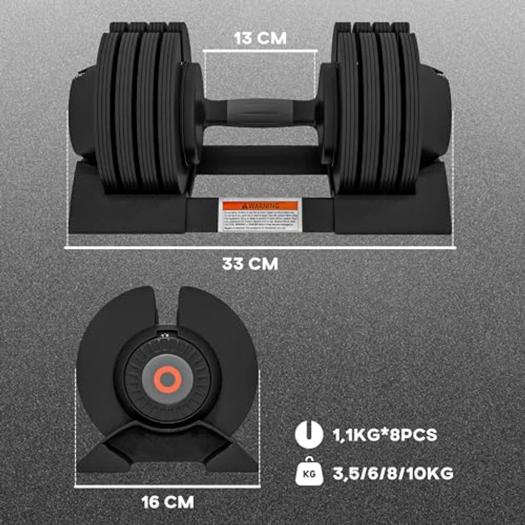 SPORTNOW Kurzhanteln, Verstellbar mit Ablagefach, 3,5/6/8/10 kg, Dumbbell mit rutschfesten Griffen, Stahl, Schwarz – Bild 5