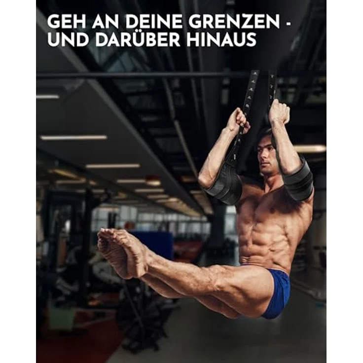 NEOLYMP Bauchtrainer Bauchmuskelschlaufen, gepolstert mit Edelstahl-Haken, höhenverstellbar bis 250 kg belastbar, inkl. 2x Armschlaufen und Nylon-Tragetasche – Bild 8