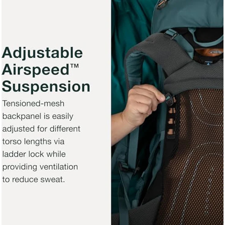 Osprey Renn Trekkingrucksack 67 cm, robuster Wanderrucksack aus 100% Polyester, grün – Bild 5