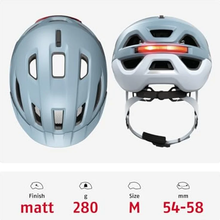 ABUS Stadthelm Urban-I 4.0 ACE, Fahrradhelm mit aufladbarem Rücklicht, 4 Leuchtmodi, Schirm und Zopf-Öffnung, Größe M, blau – Bild 3
