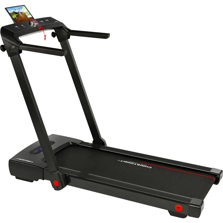 Christopeit Sport® Laufband 2 in 1 (1-tlg., inkl. Bluetooth-Musikboxen), inkl. Aufstellmatte für die vertikale Lagerung, Kinomap-App kompatibel, Schwarz