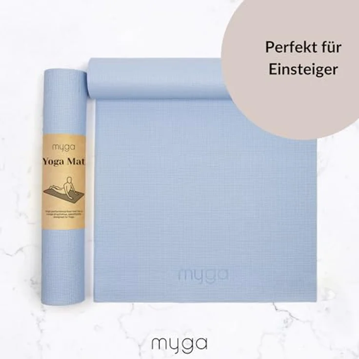 Myga Einsteiger-Yogamatte, rutschfest & leicht zu tragen, 4 mm Dicke, ideal für Yoga, Pilates & Meditation, 173 cm x 61 cm, himmelblau – Bild 2