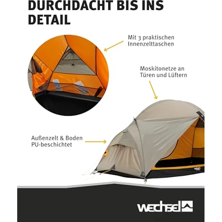 Wechsel Trekkingzelt Venture 2, Kuppelzelt für 2 Personen, freistehendes Hybridzelt, schnell aufbaubar, kompakt & transportabel, ideal für Camping, Wandern & Bike Packing – Bild 4