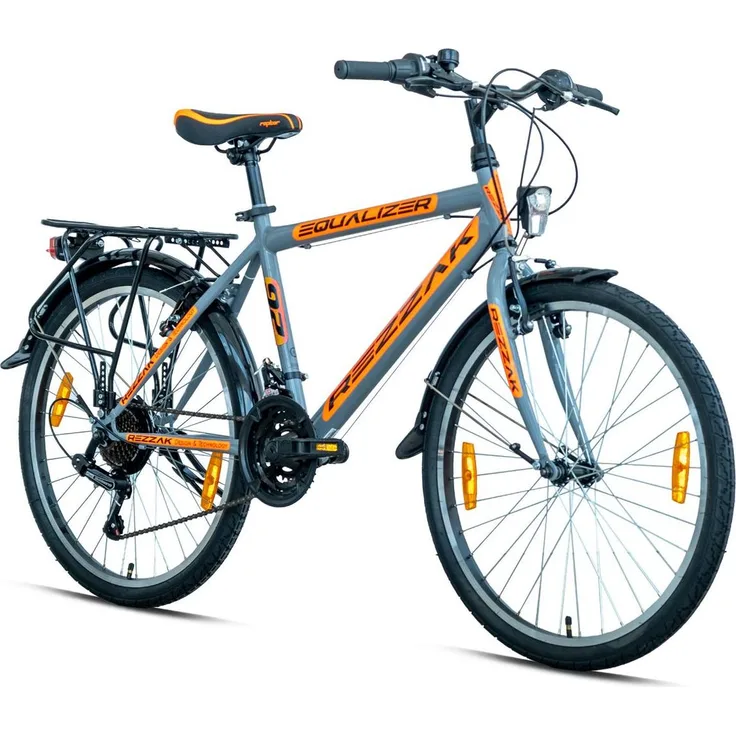 Rezzak 26 Zoll City Fahrrad Herren, Trekkingrad mit 21-Gang Shimano Schaltung, Stahlrahmen, orange, straßenzugelassen, NEU