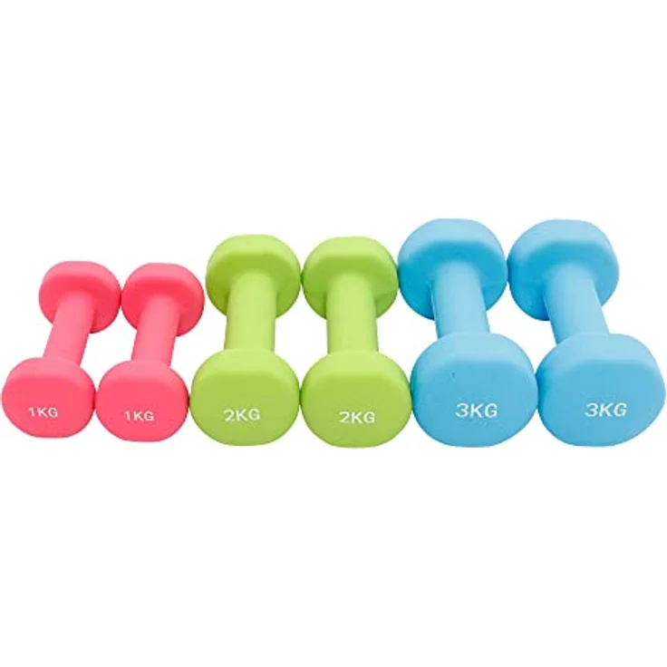 GORILLA SPORTS® Kurzhanteln Set - 12 kg Gewichte mit Koffer, 2 x 1 kg, 2 x 2 kg und 2 x 3 kg Gewichte, Rutschfeste, Neopren - Hantelset, Aerobic Dumbbells, Krafttraining, Hantelkoffer, Fitness Hanteln – Bild 3