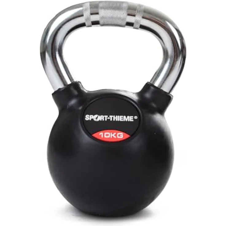 Sport-Thieme Kettlebell 10 kg, gummiert mit gerändeltem Chrom-Griff für ganzheitliches Krafttraining, schwarz – Bild 2