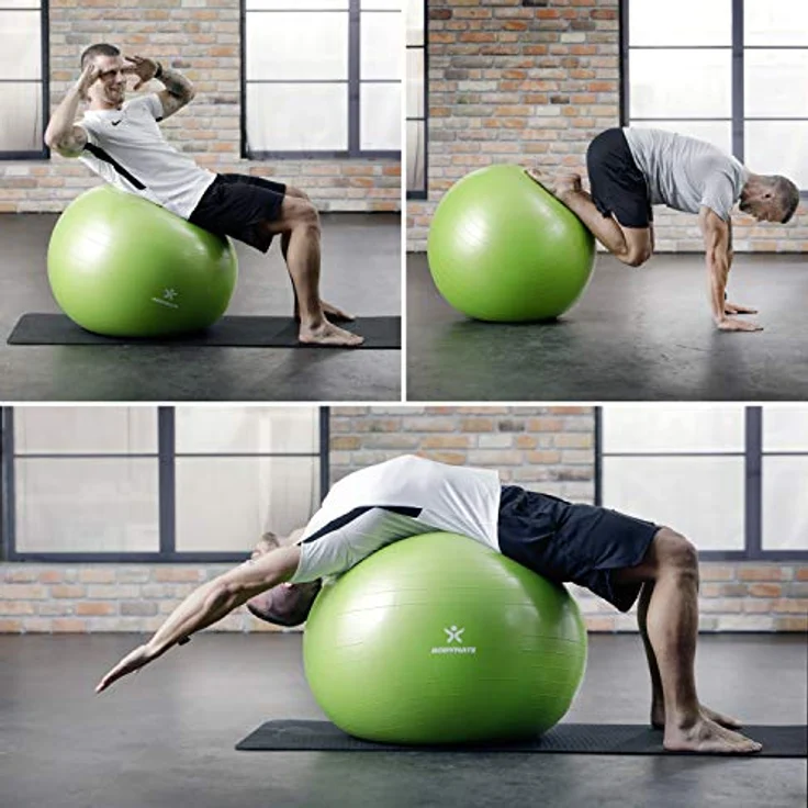 BODYMATE Gymnastikball Sitzball Trainingsball mit GRATIS E-Book inkl. Luft-Pumpe, Ball für Fitness, Yoga, Gymnastik, Core Training, für starken Rücken als Büro-Stuhl Pepper-RED 85cm – Bild 5