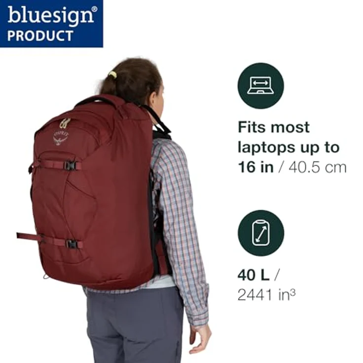 Osprey Fairview 40 Wanderrucksack, Frauen, Winter Night Blue, AirScape-Rückenteil, Stretch-Mesh Hüftgurttasche, Laptophülle – Bild 2