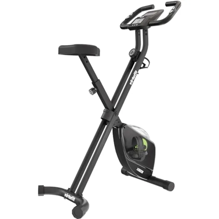 VirtuFit XB100i Klappbarer Heimtrainer, Ergometer mit höhenverstellbarem Sattel, Pulssensoren, Multifunktionsdisplay und Transportrollen