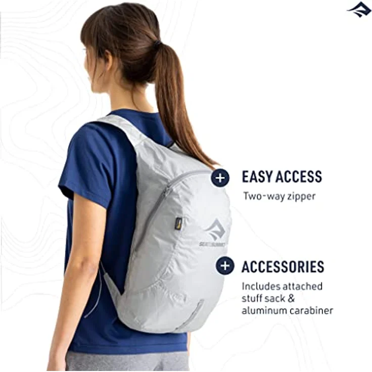 Sea to Summit Ultra-Sil Tagesrucksack 20L, Wasserabweisender & Ultraleichter Rucksack aus 30D Cordura-Gewebe, 2-Wege-Reißverschluss, Spicy Orange, 72g – Bild 5