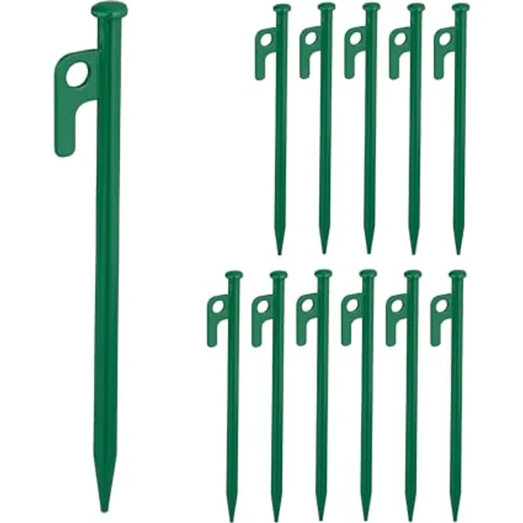 Relaxdays Felsbodenhering 12er Set, 20 cm, aus Stahl, stabile Bodenanker fürs Camping, grün