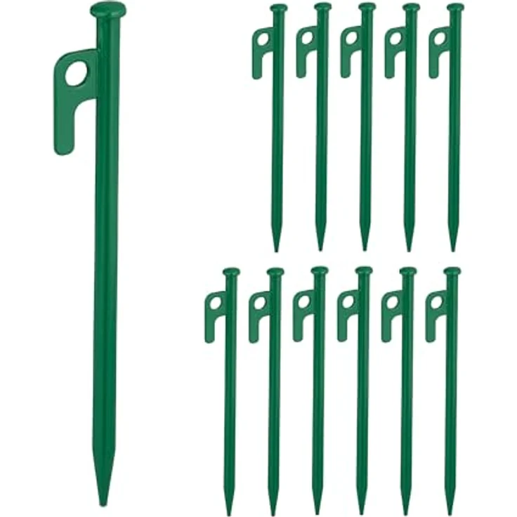Relaxdays Felsbodenhering 12er Set, 20 cm, aus Stahl, stabile Bodenanker fürs Camping, grün – Bild 1