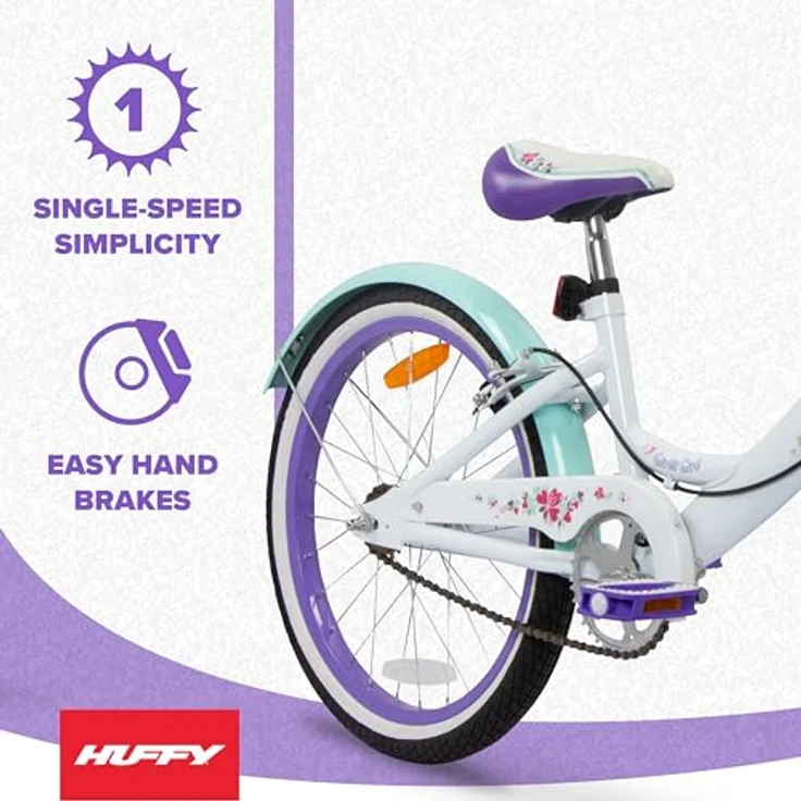 Huffy Girly Girl 20-Zoll Kinderfahrrad, weißes Singlespeed mit Blumengrafik und großem Lenkerkorb – Bild 3