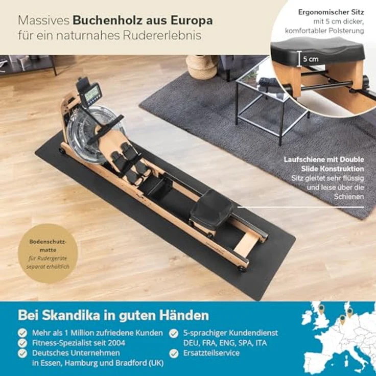 Skandika Wasserrudergerät Nytta | 45° Tank, Holz Rudergerät für Zuhause, klappbar, Kinomap App kompatibel, Europäisches Buchenholz | Holzrudergerät mit Wasserwiderstand – Bild 2