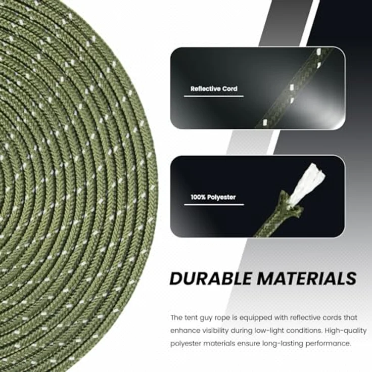 Abma Cord Abspannseile Zeltschnur, 30m Zeltseil mit 6 Seilspanner, 4mm Durchmesser, reflektierende Armee Grün, 300 kg Bruchlast, UV-beständig für Camping und Outdoor – Bild 3